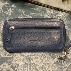 Tignanello Blue Leather Wallet with Zipper